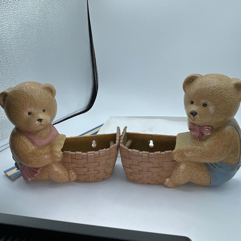 Vintage Burwood bears wall hanging planters 1988 boy girl bears